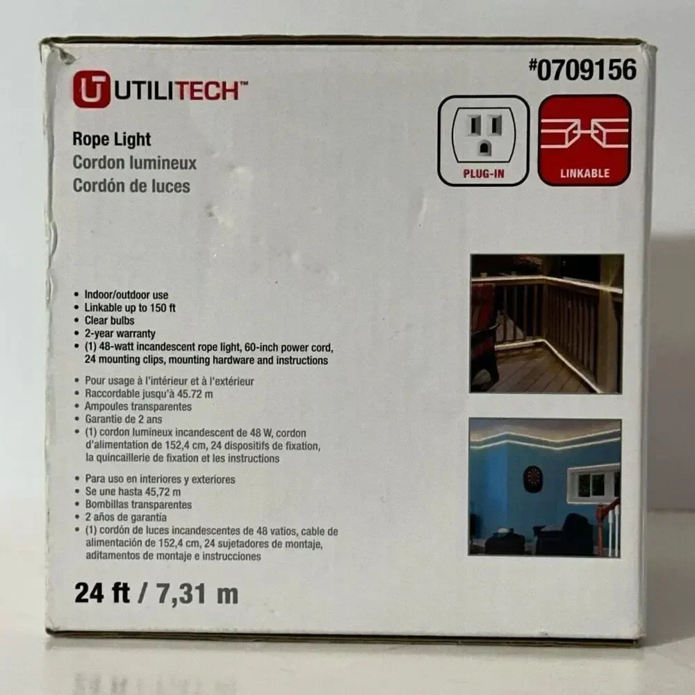 Utilitech #0709156 Rope Light 24 Feet | Indoor/Outdoor Use